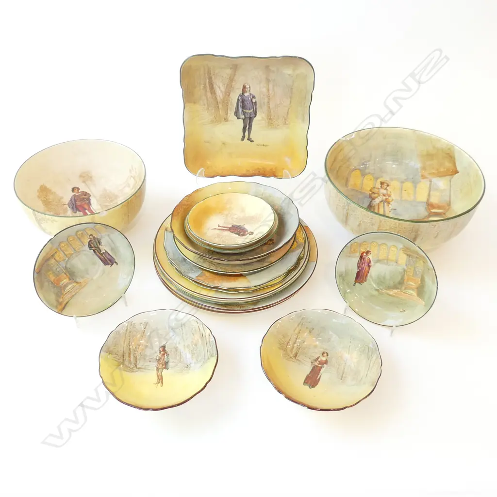 17 PCES ASST. ROYAL DOULTON SHAKESPEARE INCL. 2 LG BOWLS 260mm both faulted Image 1++