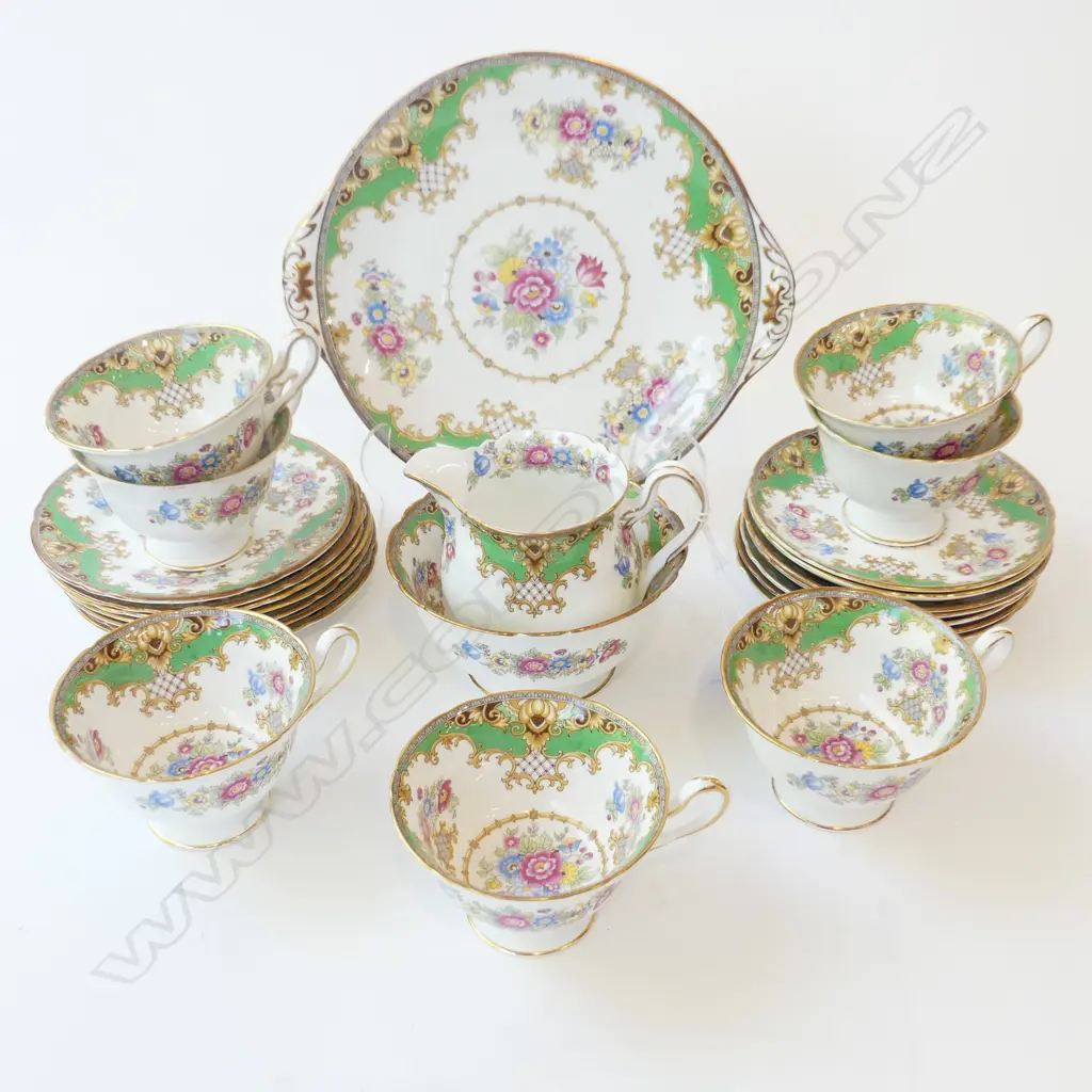 24 PCE SHELLEY SHERATON TEA SET: 7 TRIOS (1 CUP REPAIRED), PLATE, MILK & SUGAR Image 1++