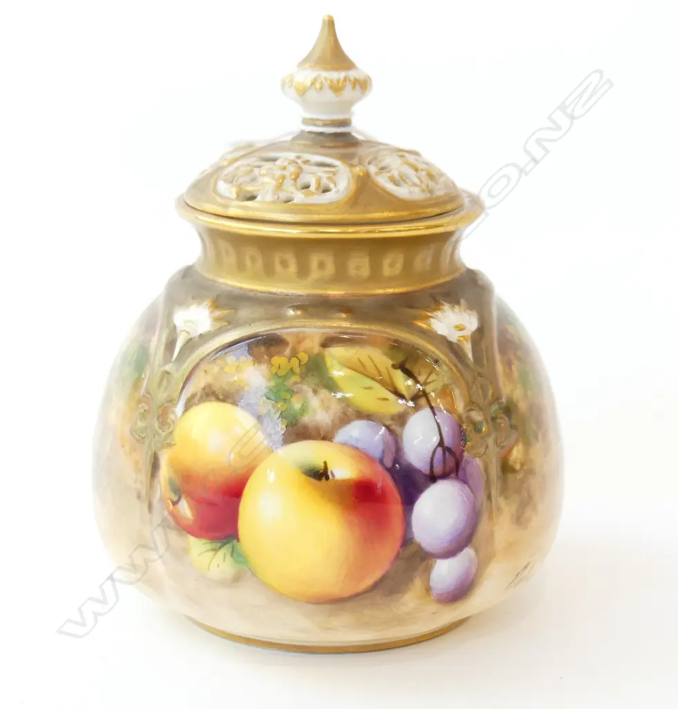 ROYAL WORCESTER 'FRUIT' POT POURRI, HAND PAINTED & SIGNED 'ROBERTS'. H.120mm Image 1++
