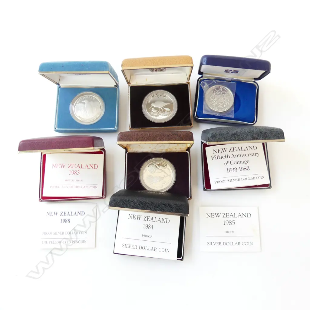 8 NZ PROOF SILVER DOLLARS 1977 WIATANGI 1978 1979 1980 1982 1986 & ROYAL VISIT 1968 1987 Image 1++