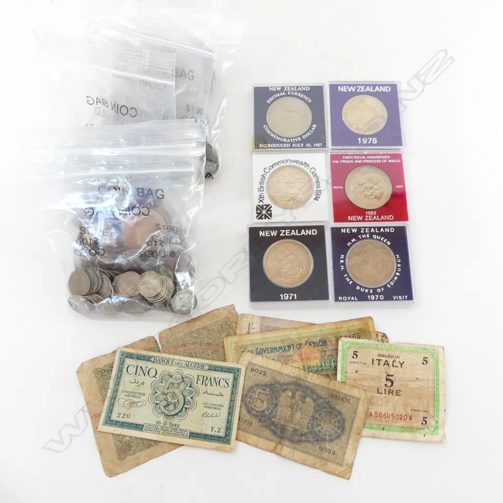 BOX ASST. COINS, 6 NOTES, 6 COMMEMORATIVE COINS Image 1++