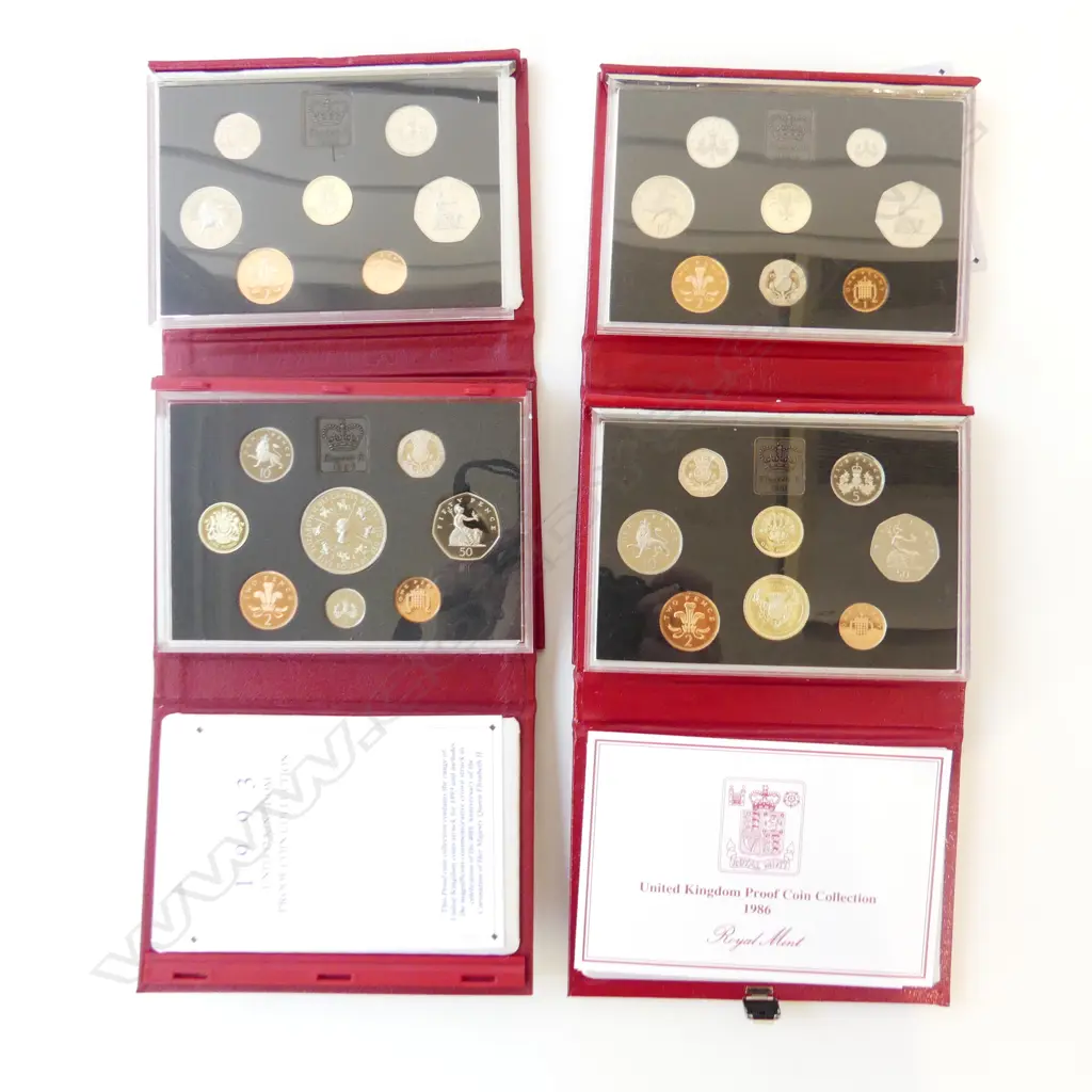 4 RED UK PROOF COIN SETS 1986 1988 1990 1993 Image 1++