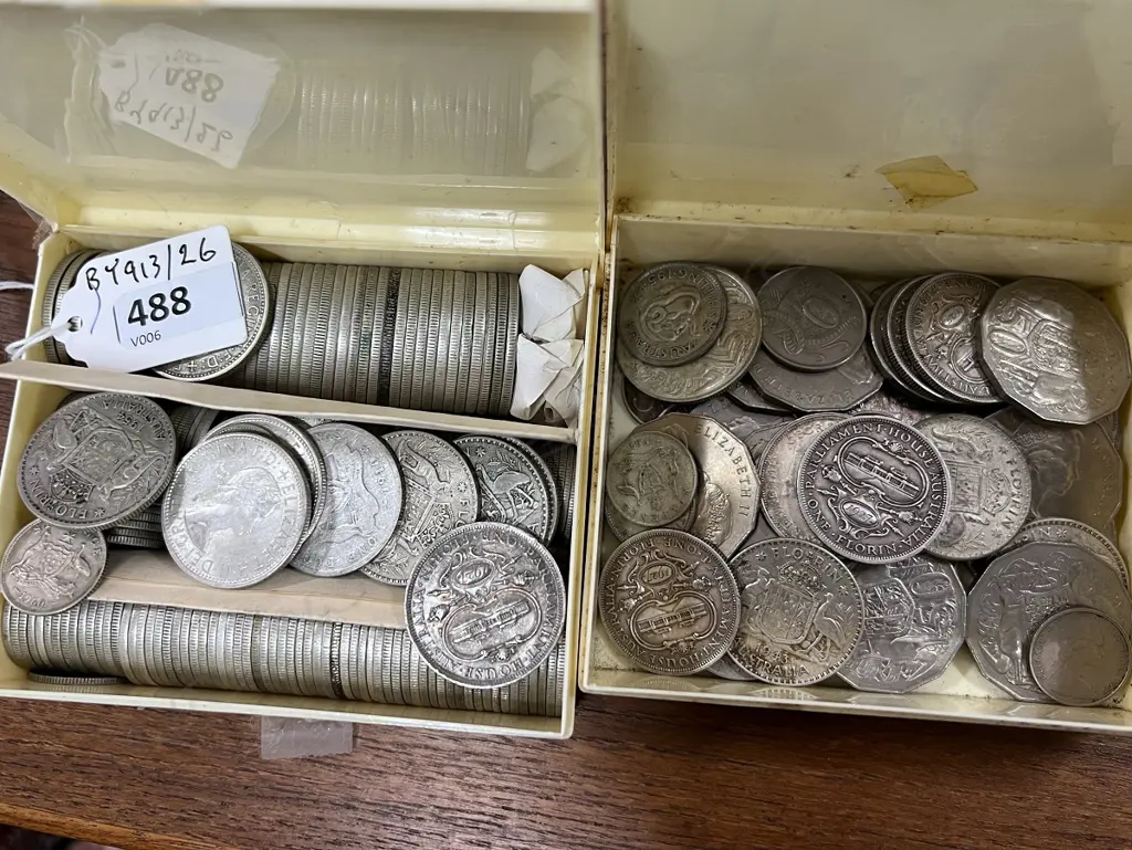 2 WHITE BOXES AUSSIE COINS MOSTLY PRE DECIMAL Image 1++