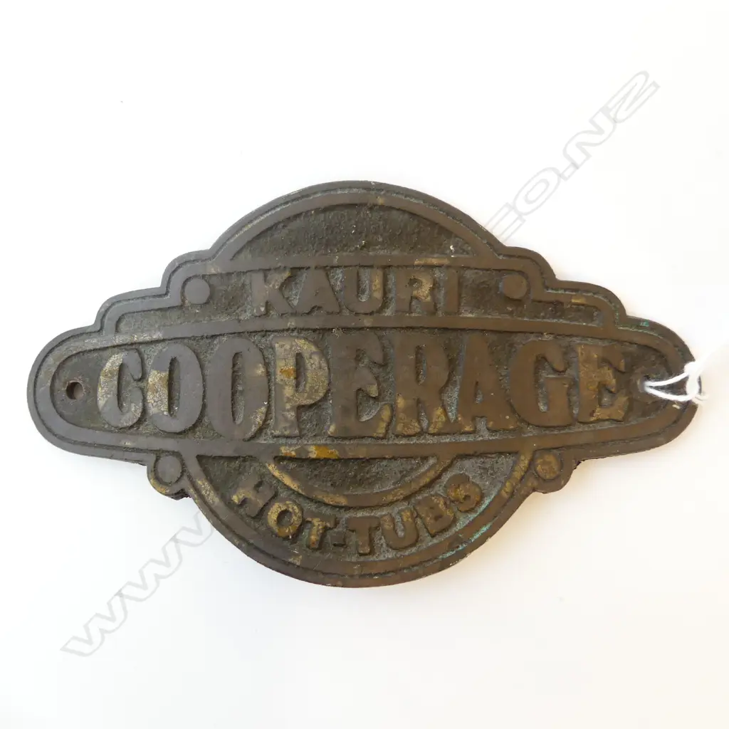 OLD NZ BRONZE PLAQUE KAURI HOT TUBS W160MM Image 1++