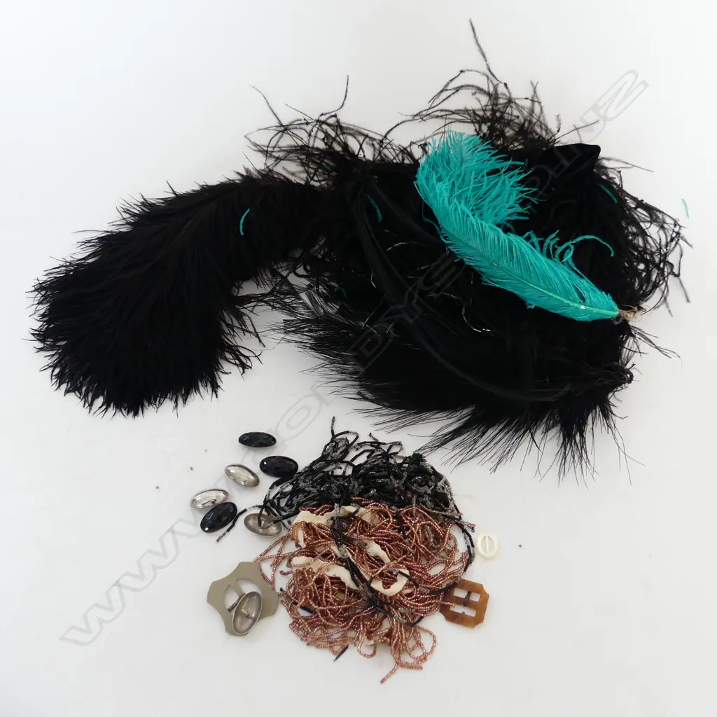 SMALL BOX OSTRICH  FEATHERS & VINTAGE BEADS Image 1++