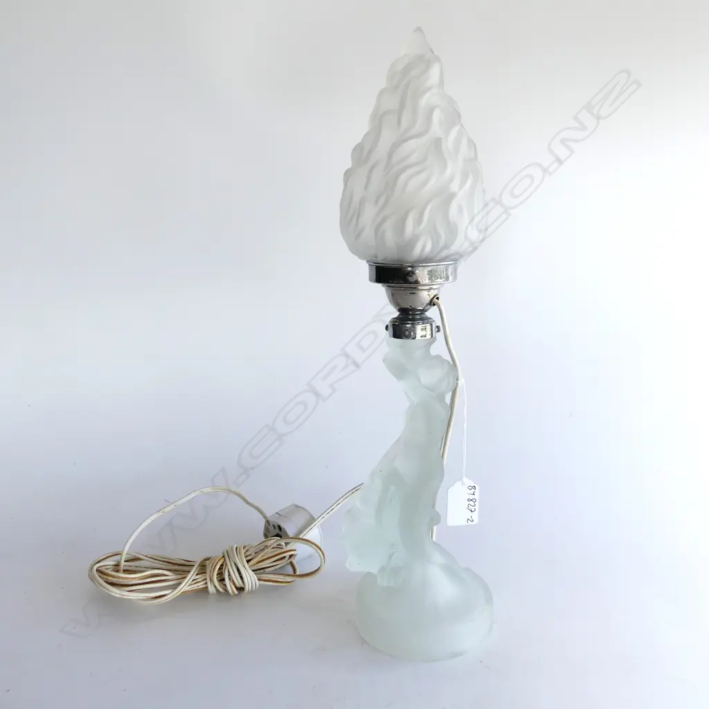 DECO LADY LAMP ON ROCK IN SATIN GLASS FINISH WITH MATCHING FLAME SHADE. H. 420mm Image 1++