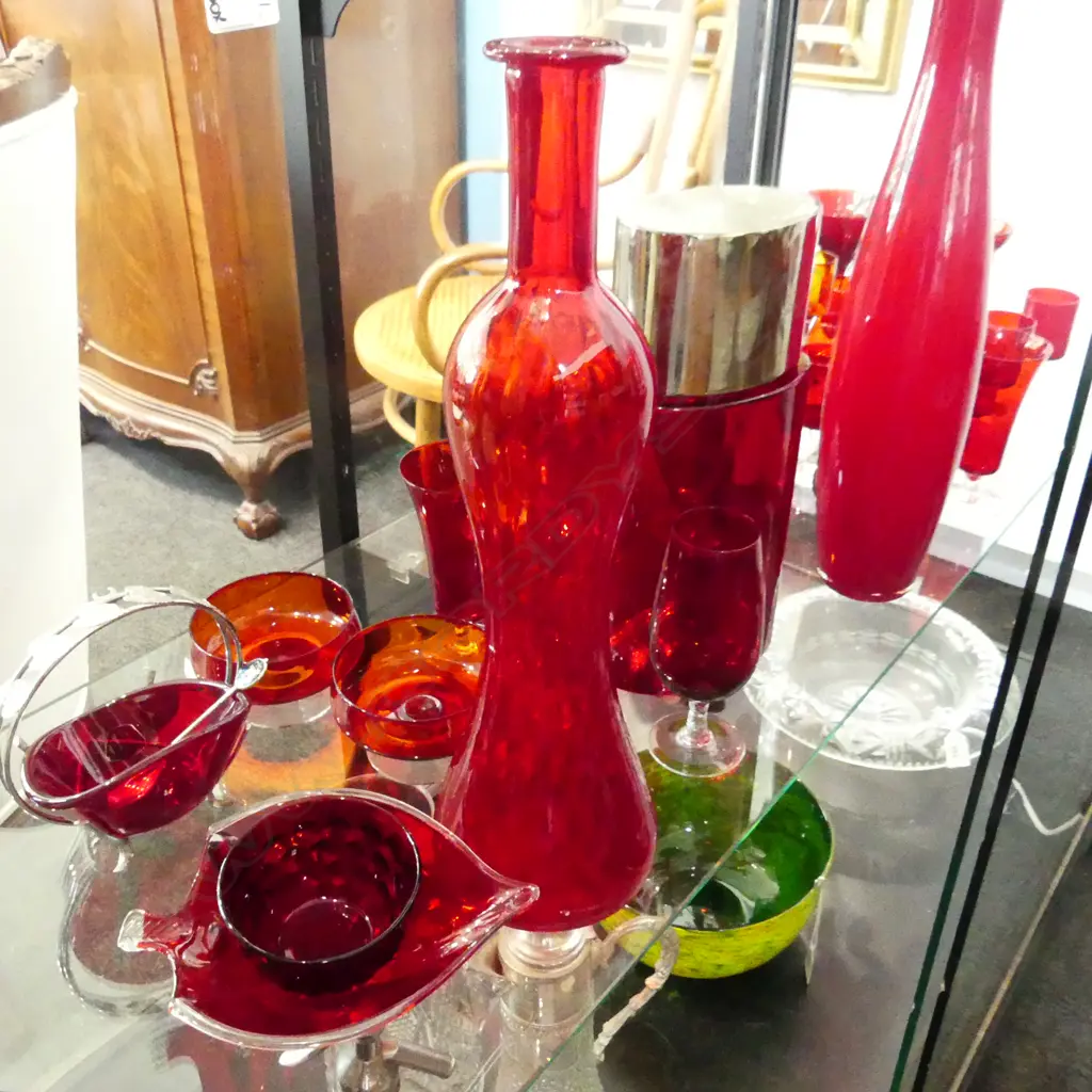 COLLECTION CRANBERRY GLASS INCL STEM GLASSES,BOTTLES,ETC Image 1++