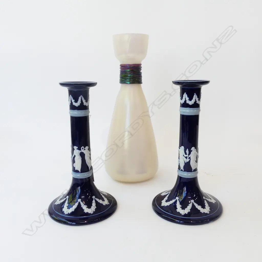 PR COPELAND CANDLESTICKS H.230mm + LUSTRE GLASS VASE H.315mm Image 1++