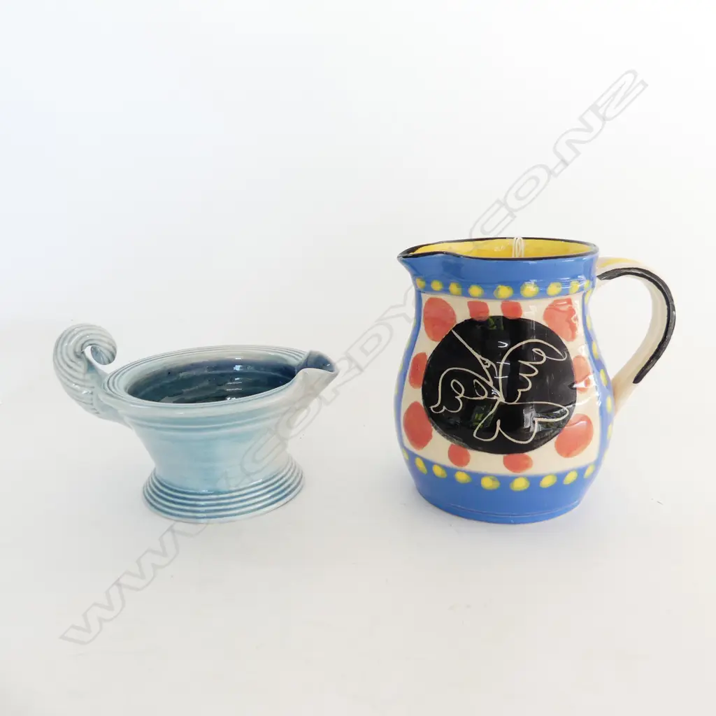 2 POTTERY JUGS: JEFF SCHOLES BRIGHTLY COLOURED & 1 OTHER Image 1++