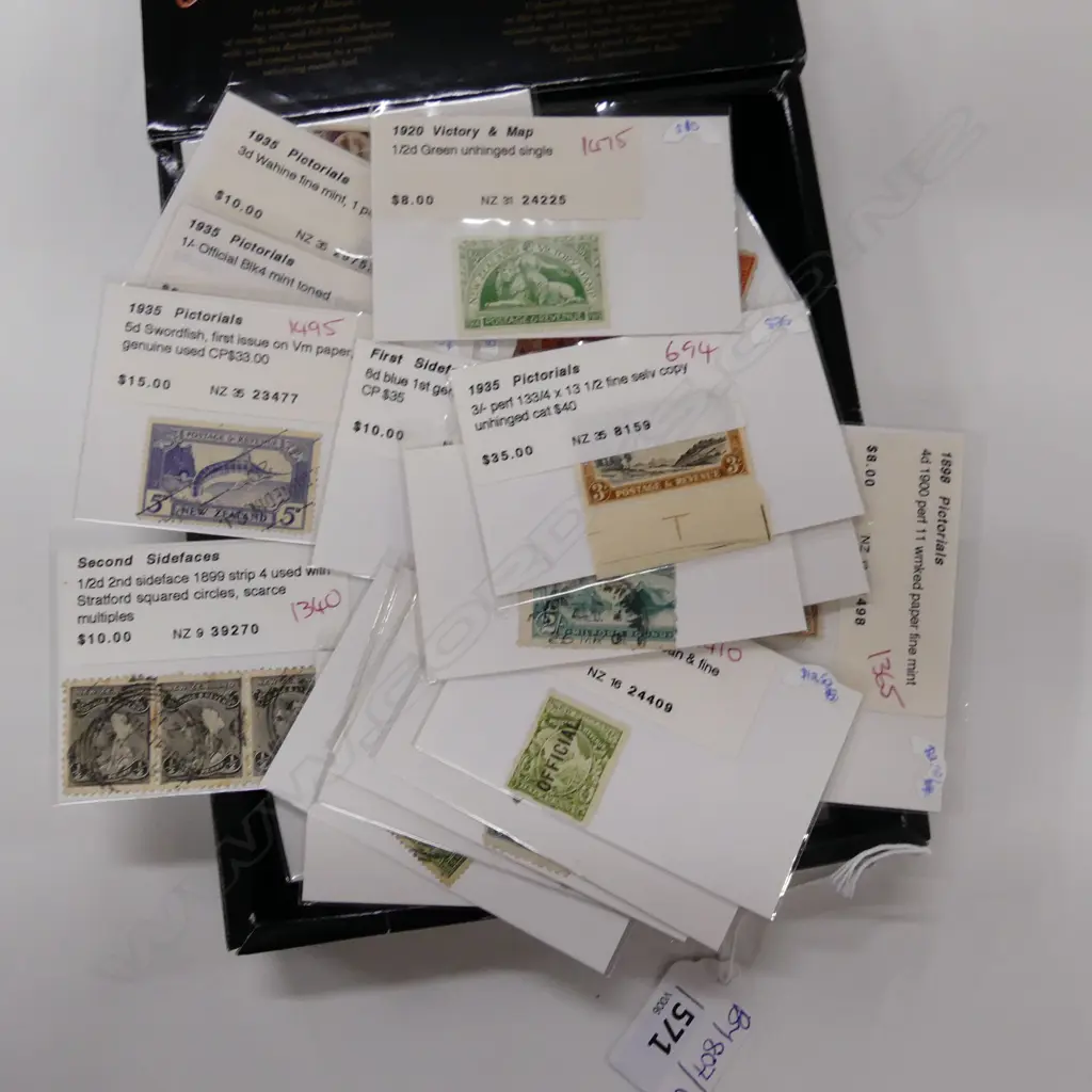BOX ASST. MAINLY USED NZ CATALOGUED STAMPS incl. full & side face Queens, pictorials etc Image 1++