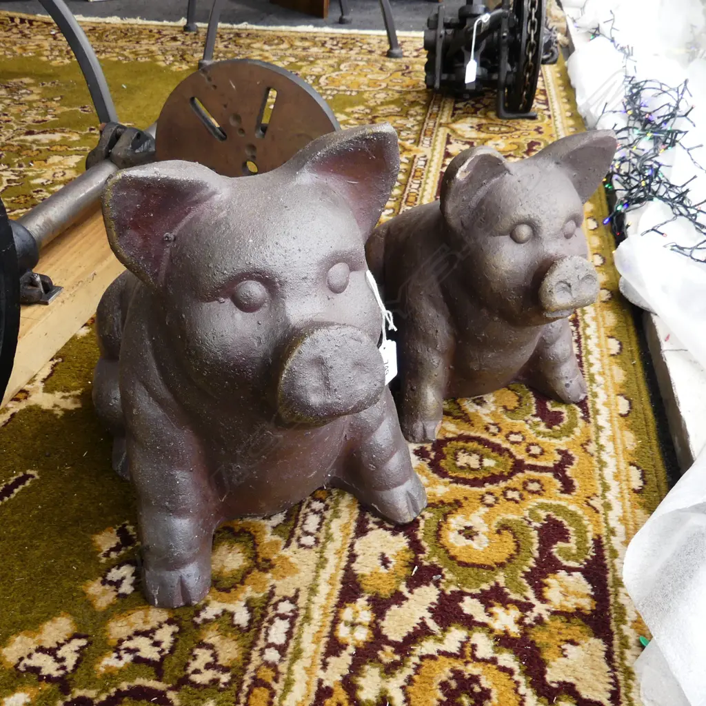 PR GRADUATED SITTING PIG IRONSTONE  SCULPTURES rich dark matt glaze some damage to smaller Tallest 320mm Image 1++