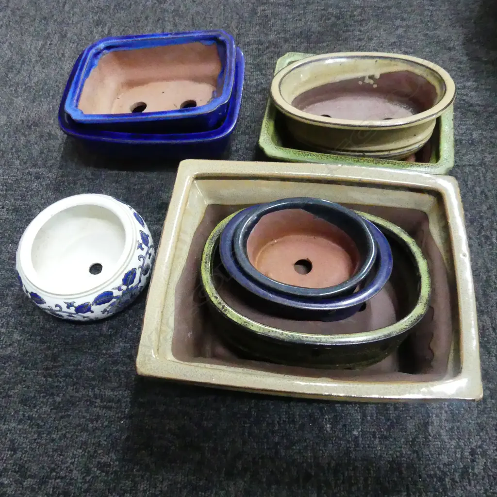 LRG COLLECTION OF GLAZED BONSAI PLANTERS Image 1++