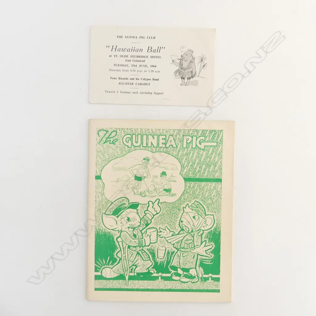 THE GUINEA PIG CLUB AUGUST 1955 MAGAZINE 210x170mm + INVITATION TO 'HAWAIIAN BALL' 1964 Image 1++