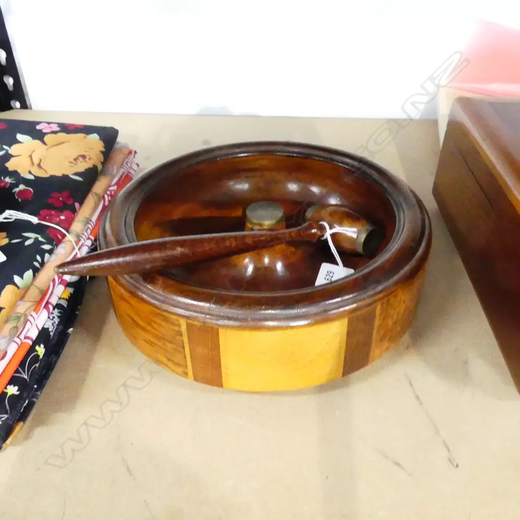 VINTAGE HAND-TURNED WOODEN BOWL & NUT CRACKER Image 1++