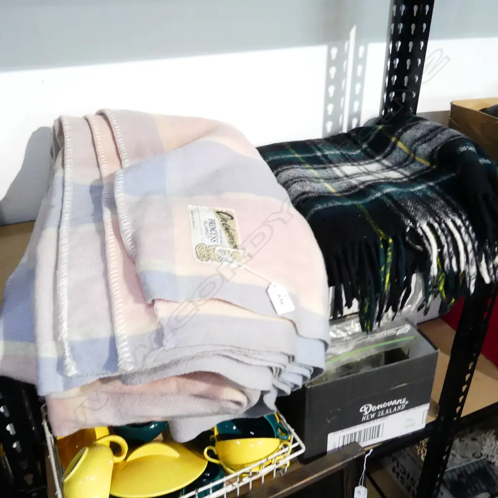 2 WOOLEN BLANKETS, 1 PICNIC & AN ONEHUNGA PRINCESS DOUBLE BLANKET (stained) Image 1++