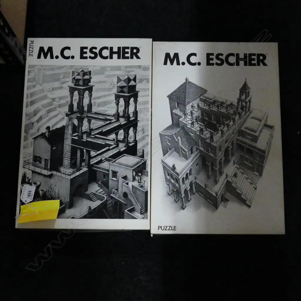 TWO VINTAGE 1000PC DESIGN JIGSAW PUZZLES – M.C. ESCHER MADE IN HOLLAND FOR SELEGIOCHI MILANO L.40CM Image 1++