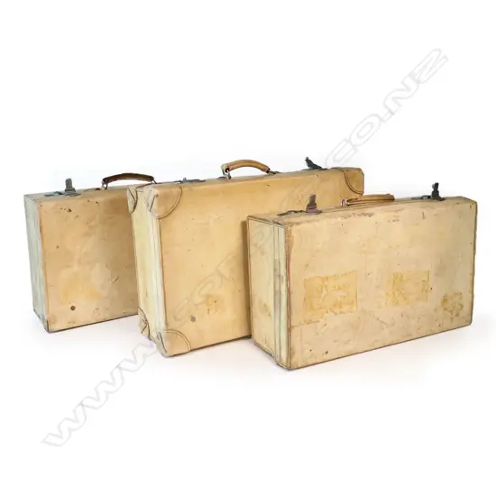 SET 3 VINTAGE VELLUM SUITCASES (1 ASPREY OF LONDON), ALL LINING INTACT