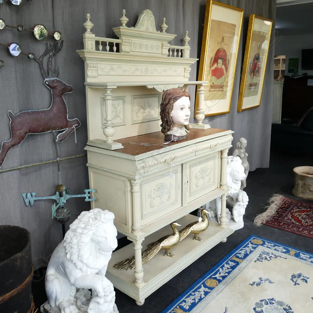 PAINTED FRENCH STYLE CABINET - RED MARBLE TOP 1180x500mm Image 1++