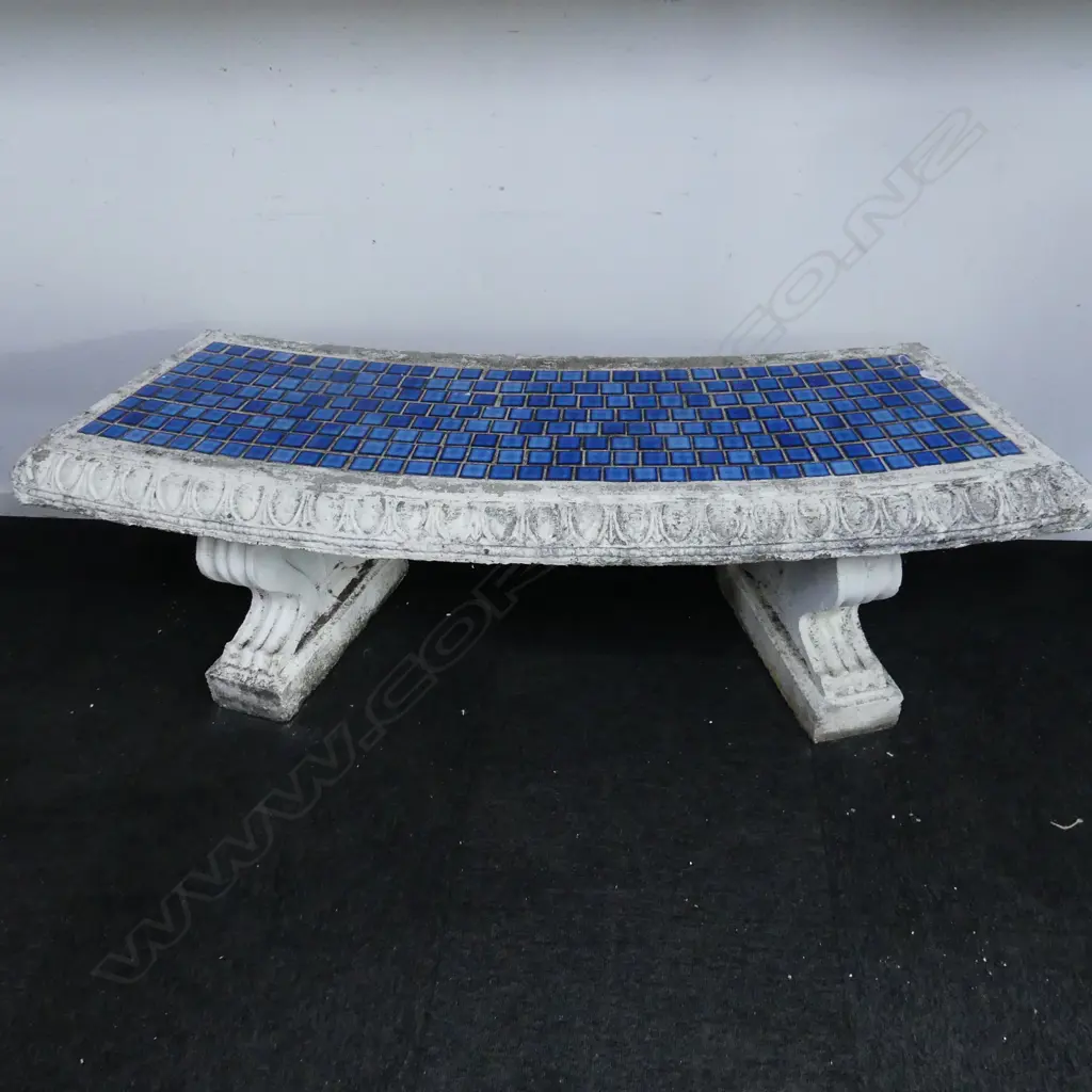 CONCRETE GARDEN SEAT w. INSET BLUE TILES W.1520mm Image 1++