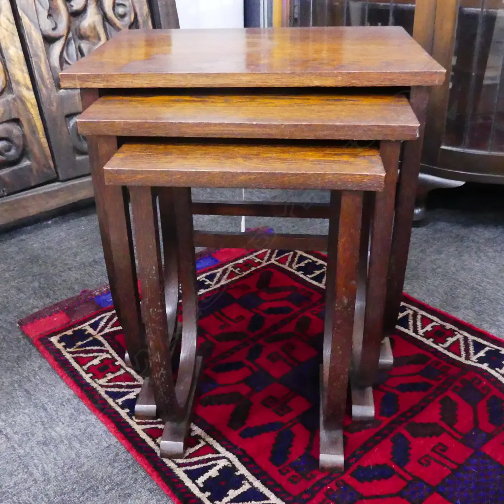 NEST OF THREE OAK ART DECO SIDE TABLES H 490 MM Image 1++