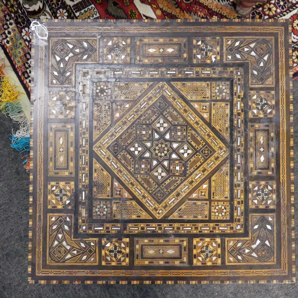 ANGLO INDIAN SQUARE OCCASIONAL TABLE WITH TYPICAL MOP & WOODS INLAY . 450x570mm Image 1++