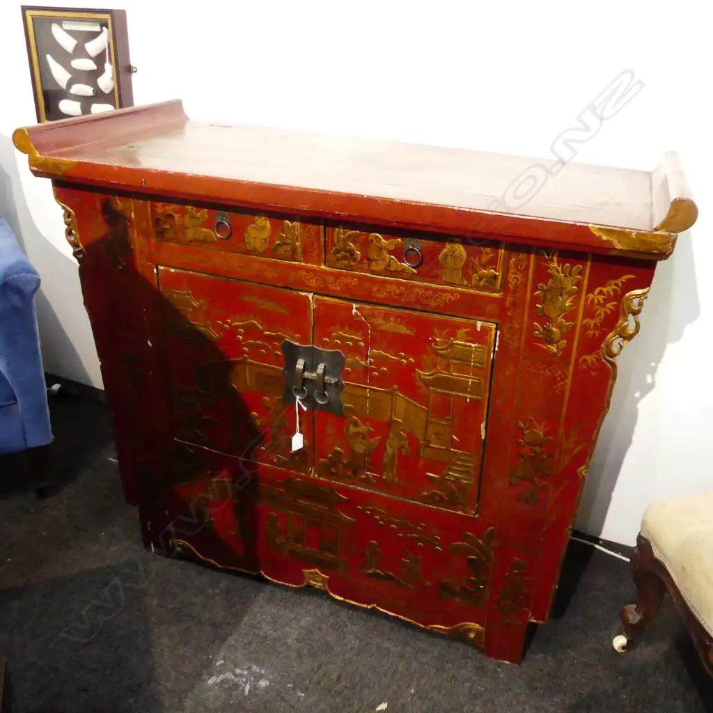 CHINESE RED LACQUER CABINET 1170x510x970mm Image 1++