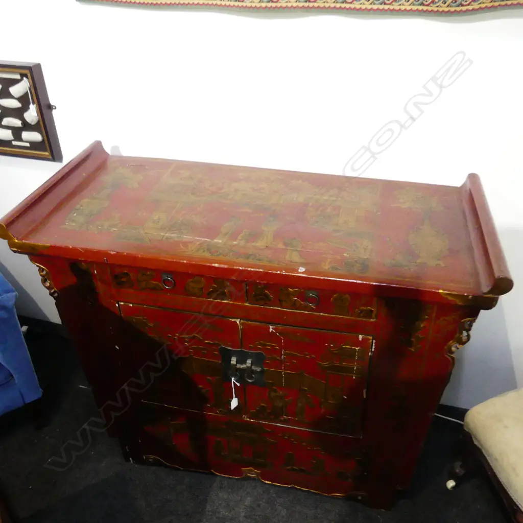 CHINESE RED LACQUER CABINET 1170x510x970mm Image 1++