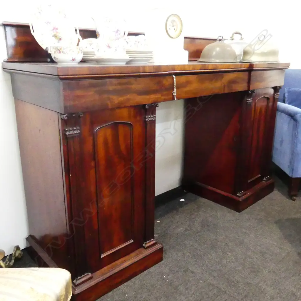 LARGE WM IV/EARLY VICTORIAN BREAKFRONT MAHOGANY TWIN PEDESTAL SIDEBOARD.1630x530x930mm Image 1++