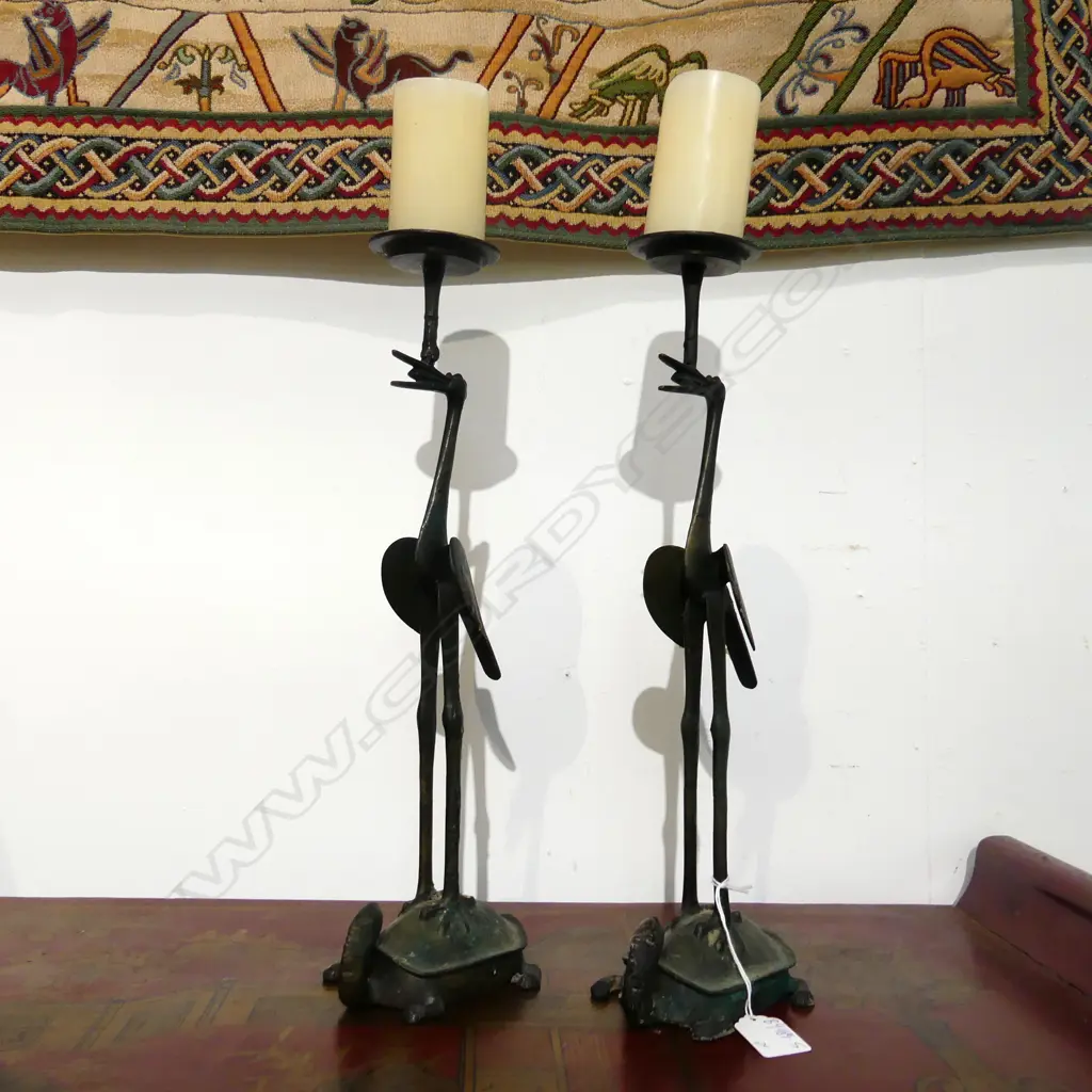 PAIR IRON CANDLESTICKS AS CRANES. H.375mm Image 1++