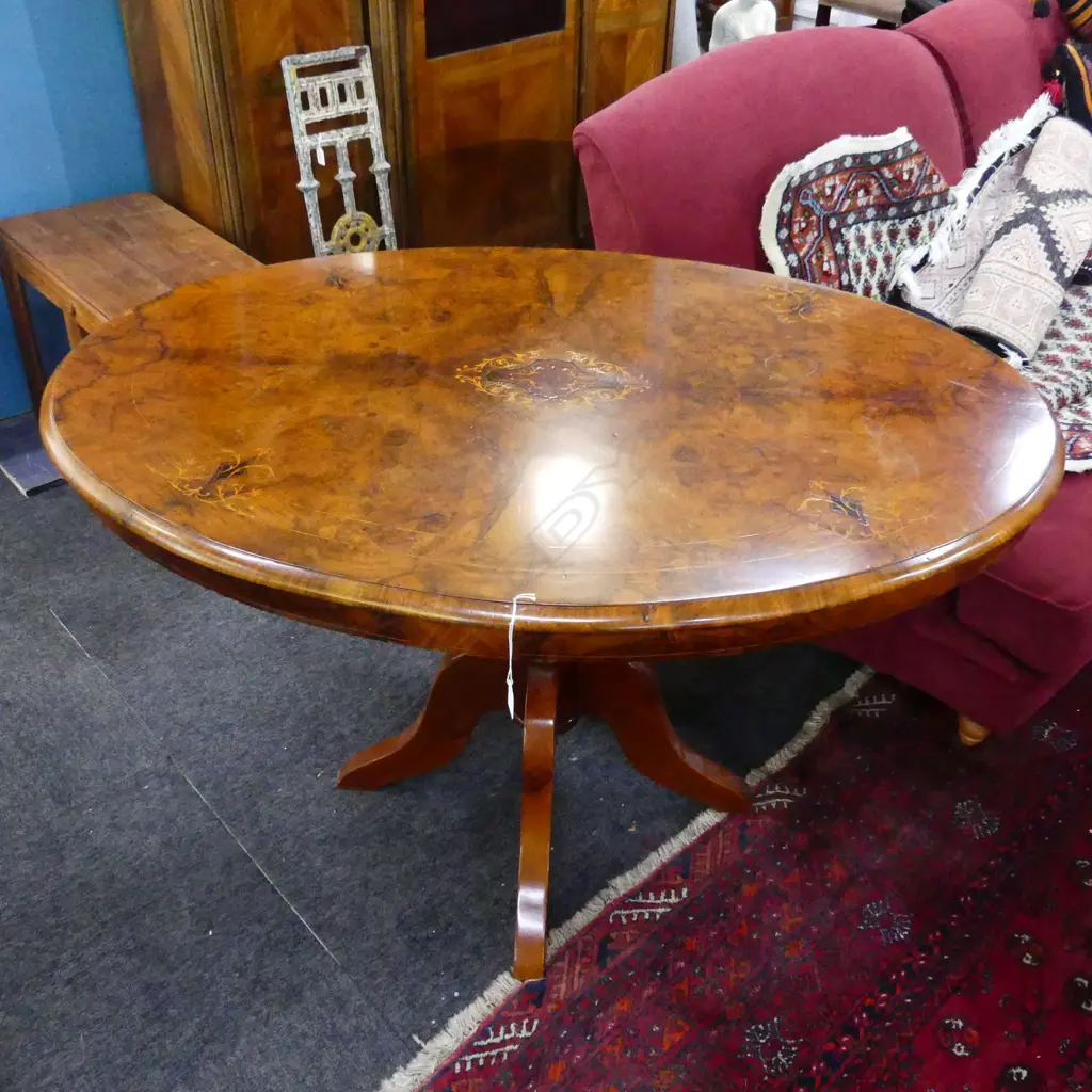 VICTORIAN STYLE INLAID OVAL OCCASIONAL TABLE W.1215mm Image 1++