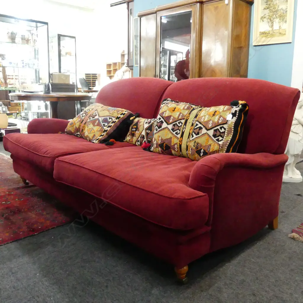 MODERN PLUM COLOURED THREE SEATER ROLL ARM SOFA 2000x950x900mm Image 1++