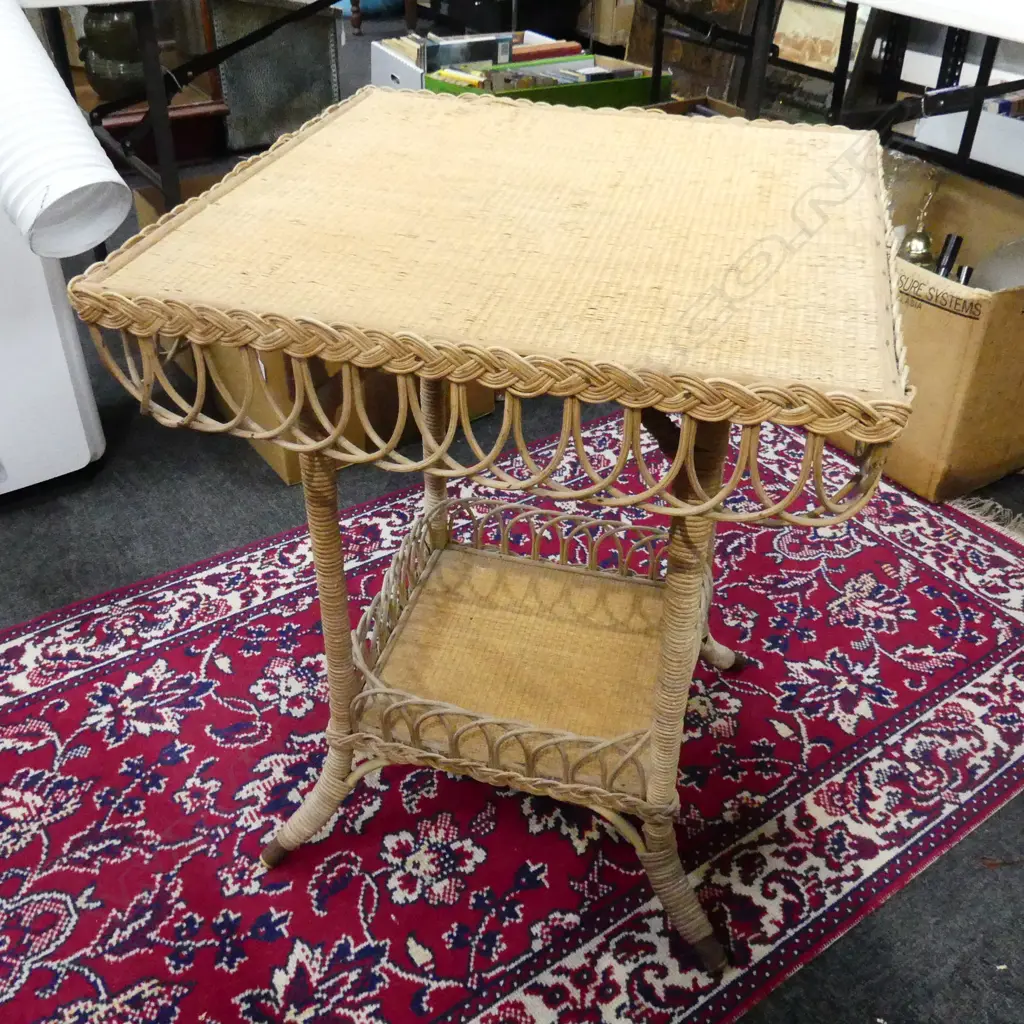 VINTAGE CANED SIDE TABLE 520x520x670mm Image 1++