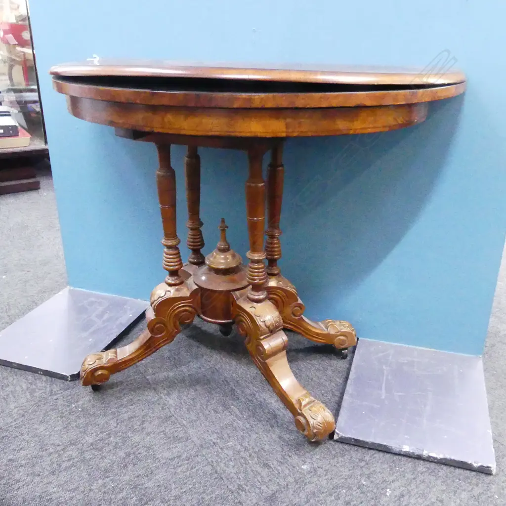 VICT WALNUT HALF ROUND GAMES TABLE H700 W880MM Image 1++