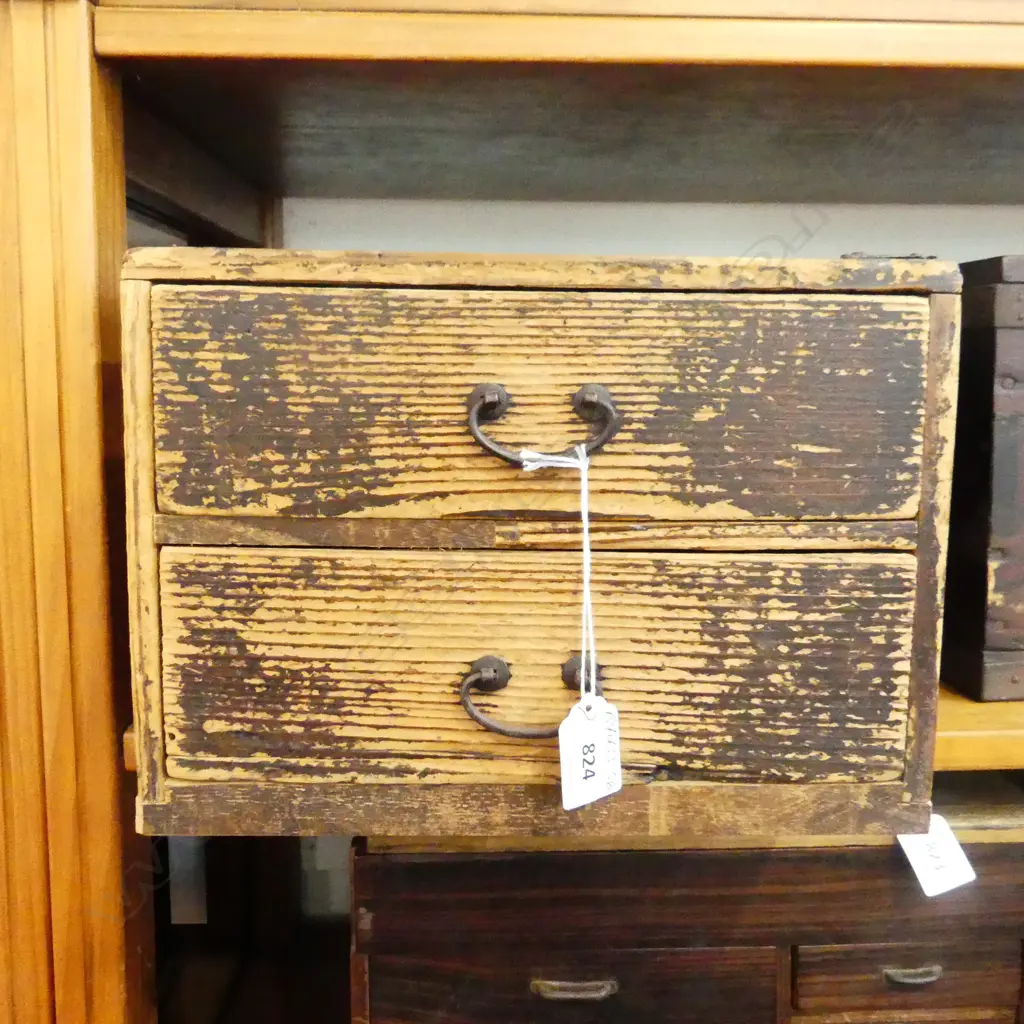 19thC JAPANESE RUSTIC SMALL CHEST 2 drawer L.475mm Image 1++