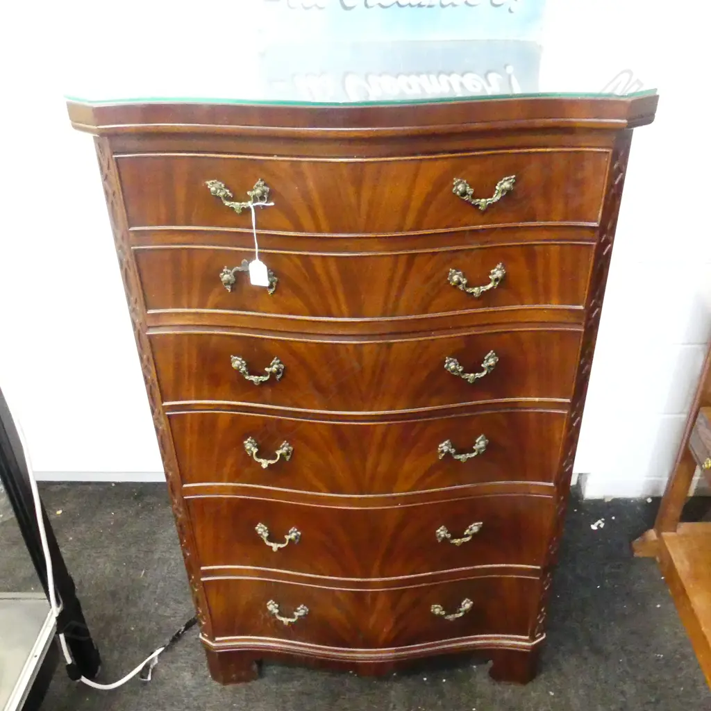 6 DRAWER WALNUT VENEER SERPENTINE FRONT CHEST OF DRAWERS 700x460x1120mm Image 1++