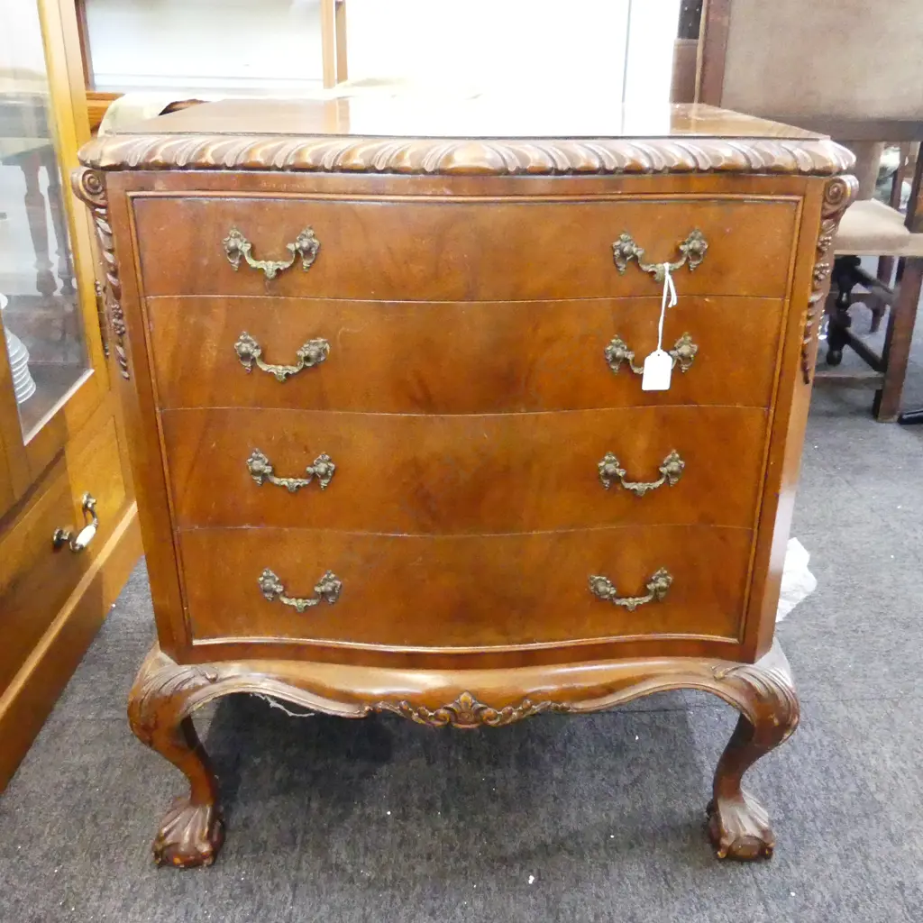 4 DRAWER WALNUT VENEER SERPENTINE FRONT CHEST OF DRAWERS 650x480x790mm Image 1++