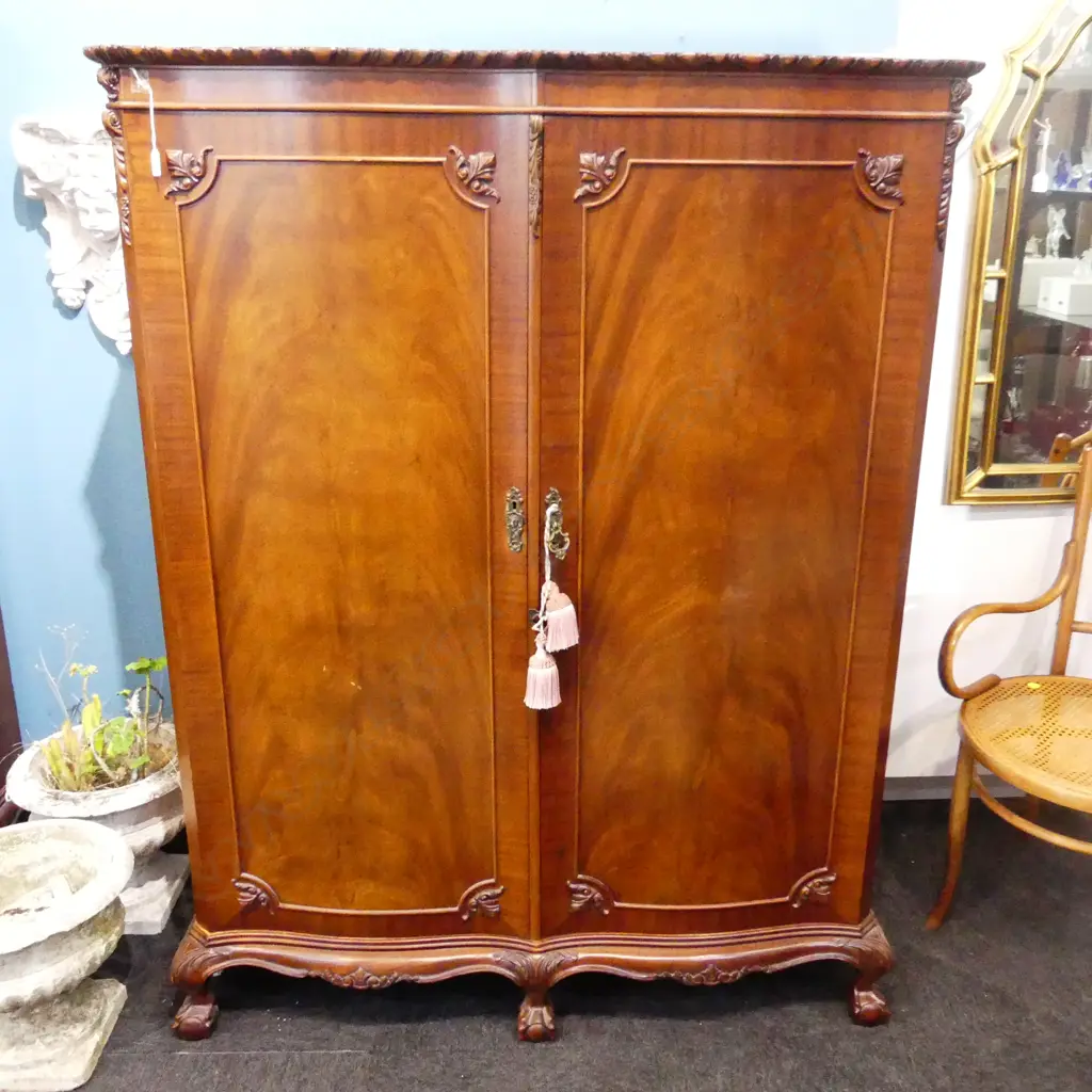 2 DOOR SERPENTINE FRONT WALNUT WARDROBE  H1650MM W1250MM D610MM Image 1++