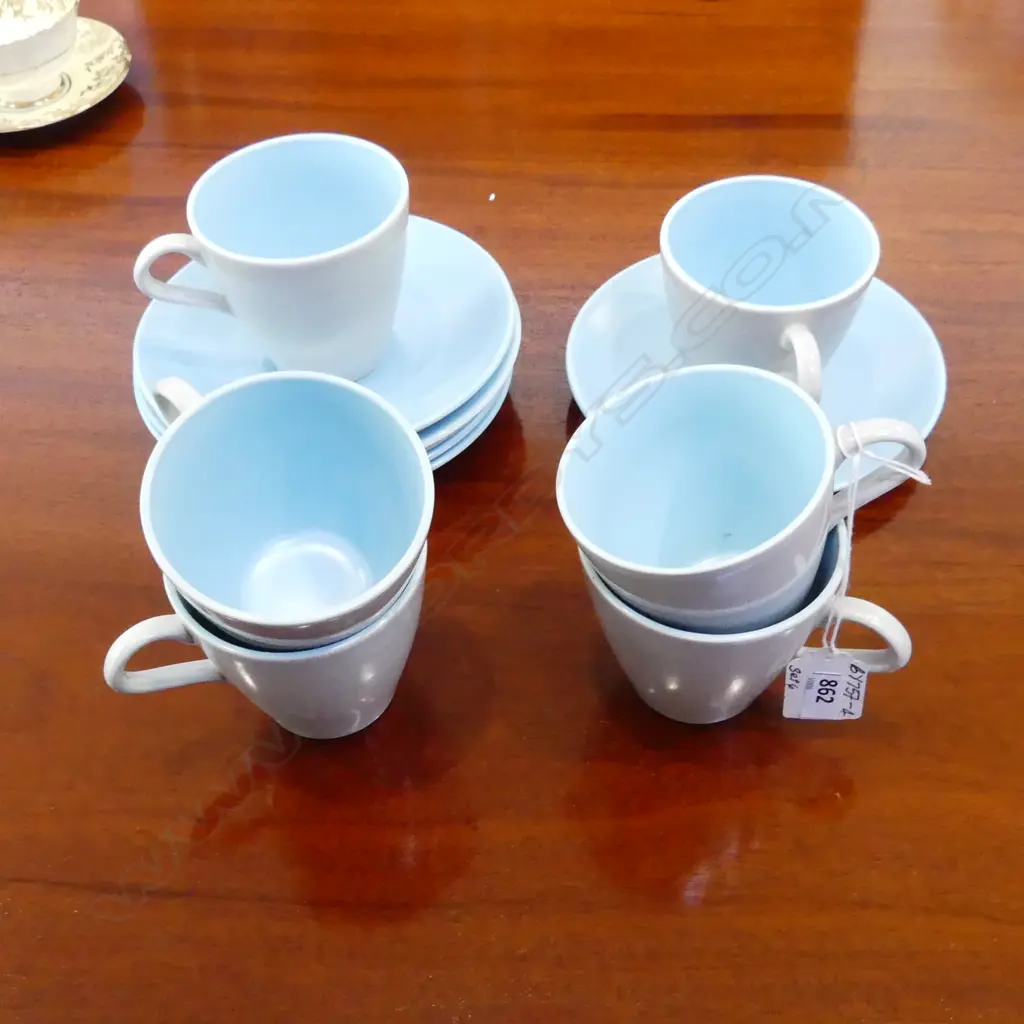 6 BLUE & GREY POOLE CUPS & SAUCERS  Image 1++
