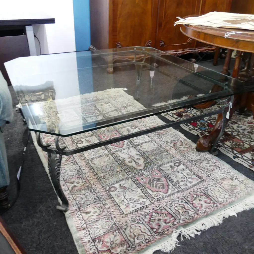 GLASS TOPPED METAL FRAMED COFFEE TABLE 1100x1100mm Image 1++