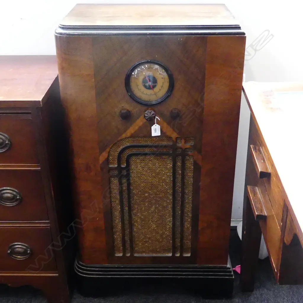 LRG FLOOR STANDING 'SKYSCRAPER' RADIO circa early 1900s, NZ MADE, working well Image 1++