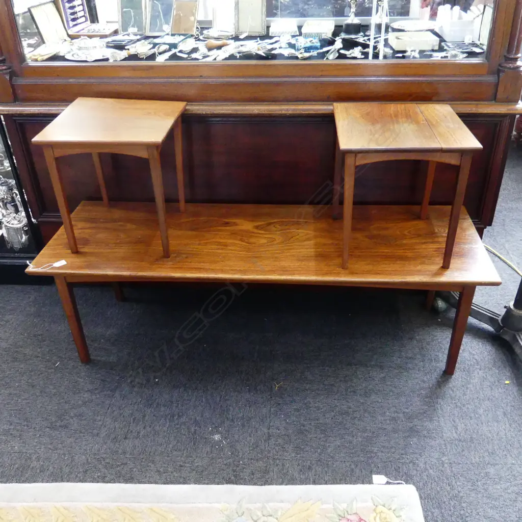 RETRO MAHOGANY COFFEE TABLE 1375x460x410mm + PR SMALL SIDE TABLES SOME FAULTS Image 1++