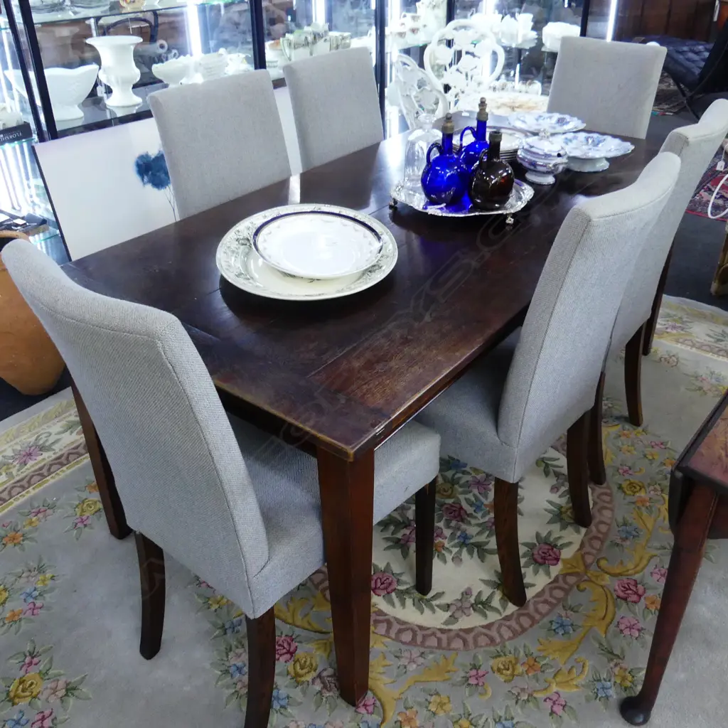 ANTIQUE STYLE OAK COUNTRY PLANK TOP DINING TABLE 1800x900x750mm + 6 CHAIRS Image 1++