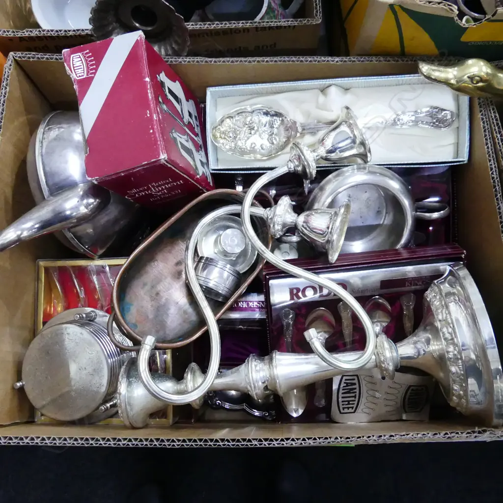 BOX LOT ASST. SILVER PLATE ETC Image 1++