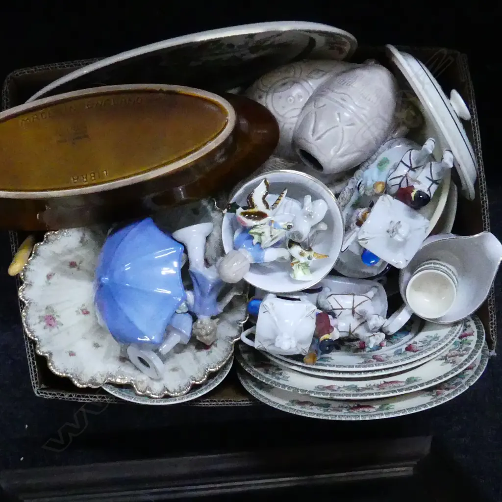 BOX LOT ASST. CHINA; JOHNSON BROS. INDIA TREE ETC, COPY LLADRO ETC Image 1++