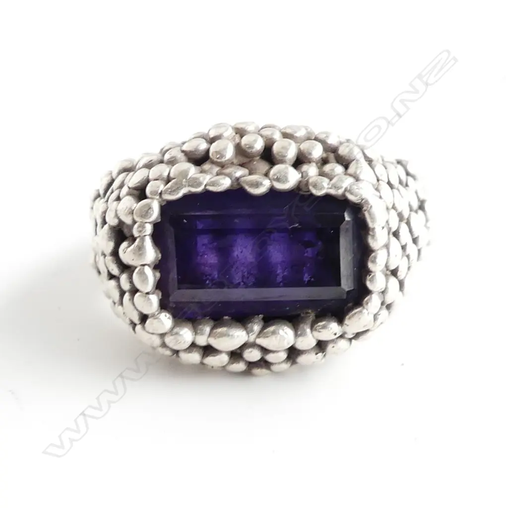 DESIGNER SILVER AND AMETHYST ? RING SIZE R Image 1++