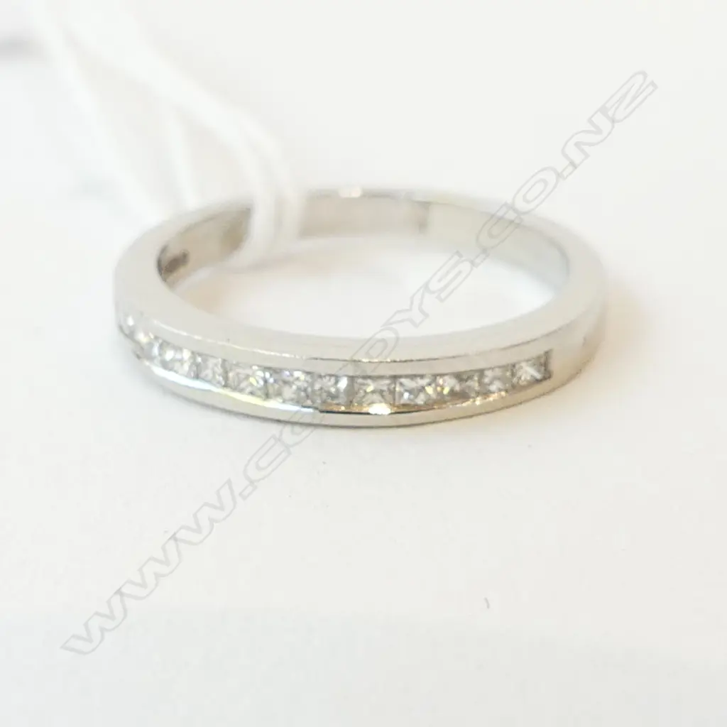 PLATINUM PRINCES CUT DIAMOND SET ETERNITY RING, 3.7gm diamond 0.5ct, size L Image 1++