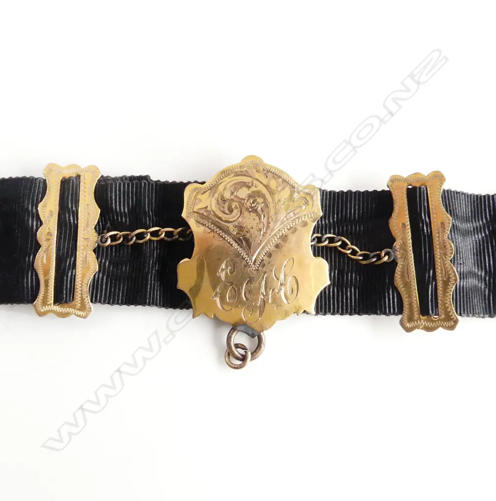 EDWARDIAN 9CT ROSE GOLD & BLACK SILK RIBBON ALBERTINA 12.4gms RTV Image 1++