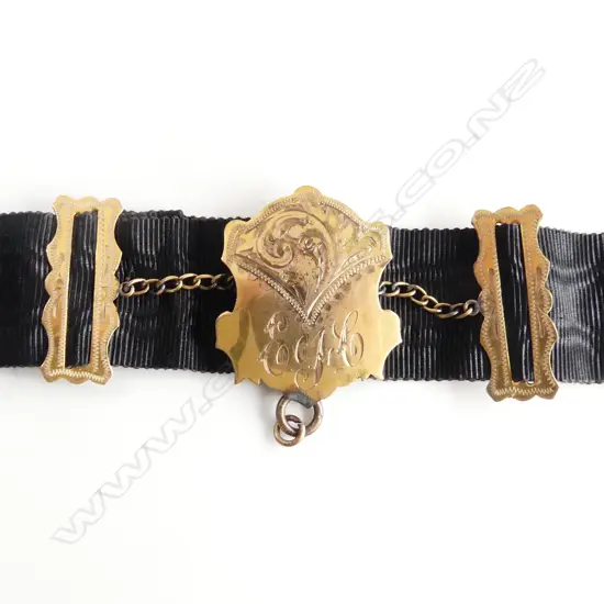 EDWARDIAN 9CT ROSE GOLD & BLACK SILK RIBBON ALBERTINA 12.4gms RTV