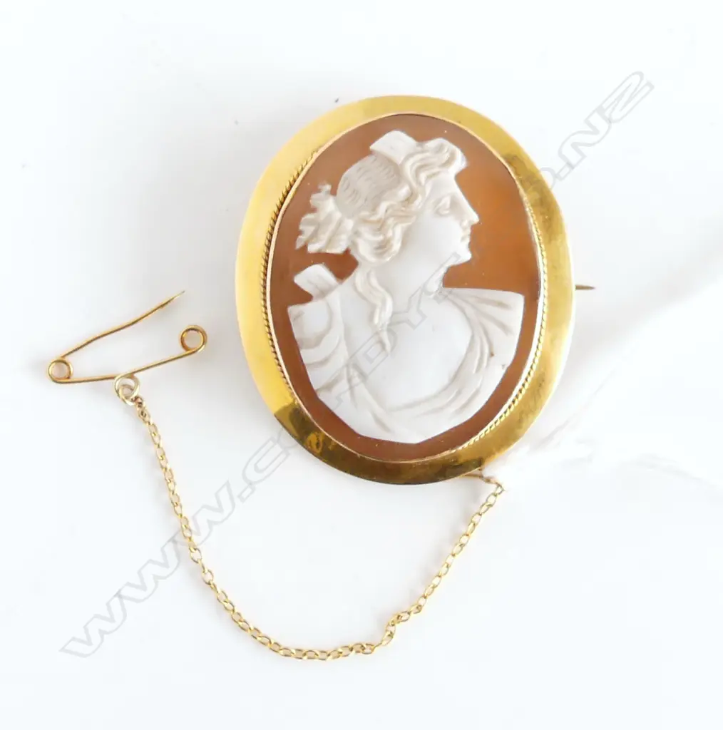 9CT CAMEO PENDANT / BROOCH 35x30mm 6.4gm Image 1++