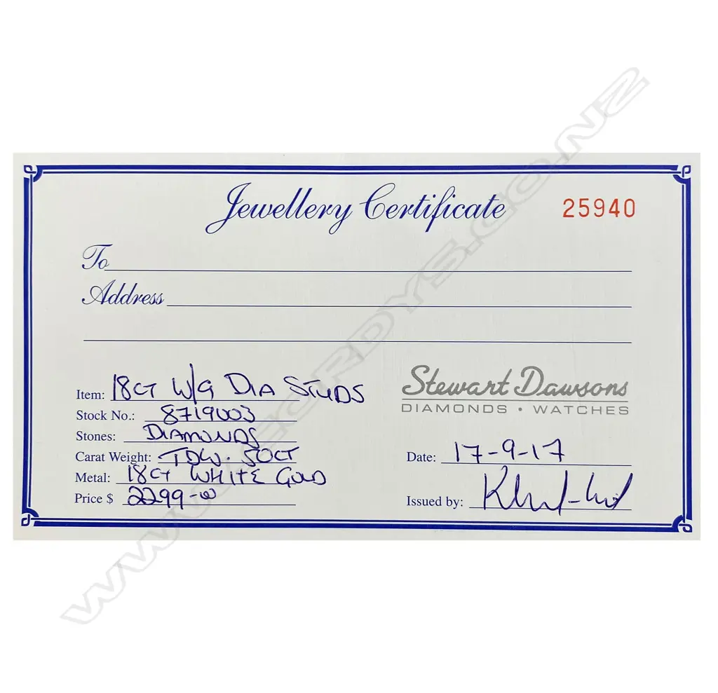 PR 18CT W/GOLD DIAMOND STUD EARRINGS, TDW.50ct + CERT Image 1++